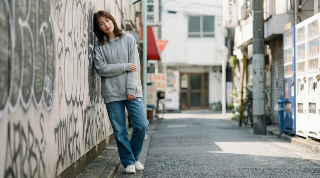 leaning against wall（壁に寄りかかる）の出力画像