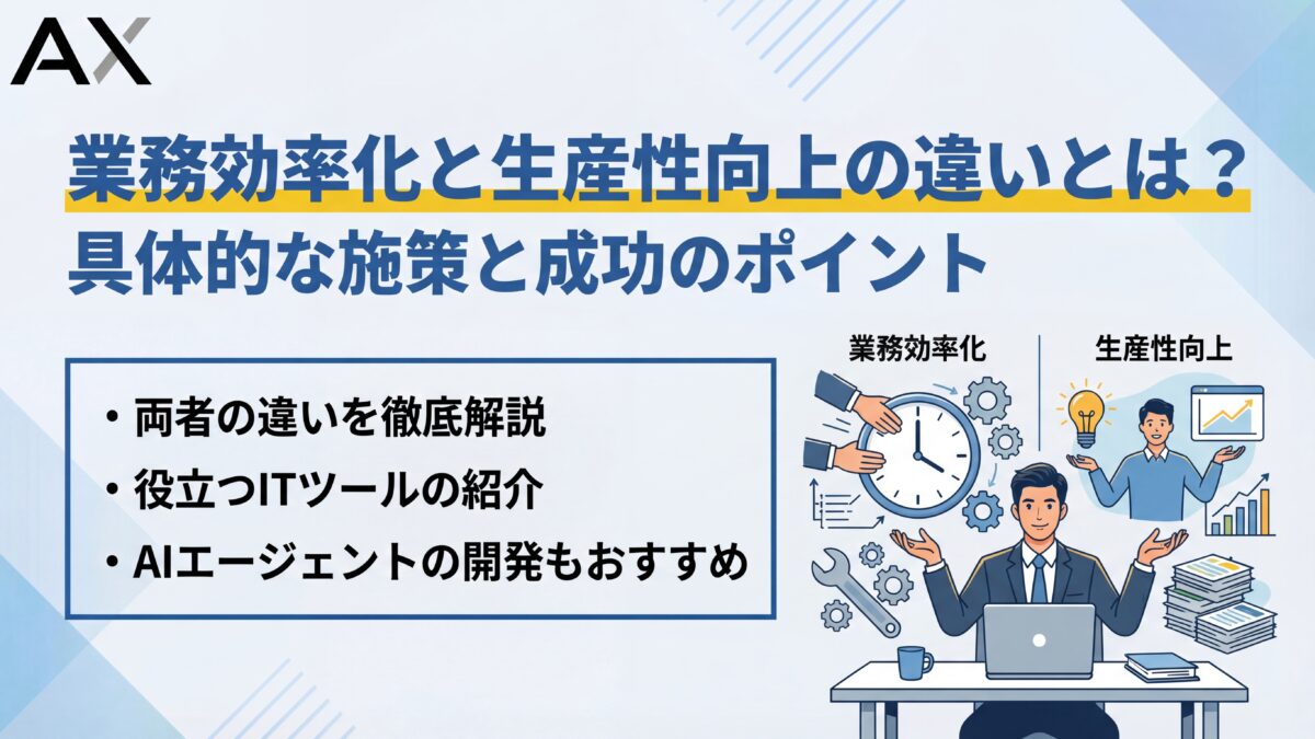 【基本ガイド】業務効率化と生産性向上の違いとは？具体的な施策と成功のポイントを解説