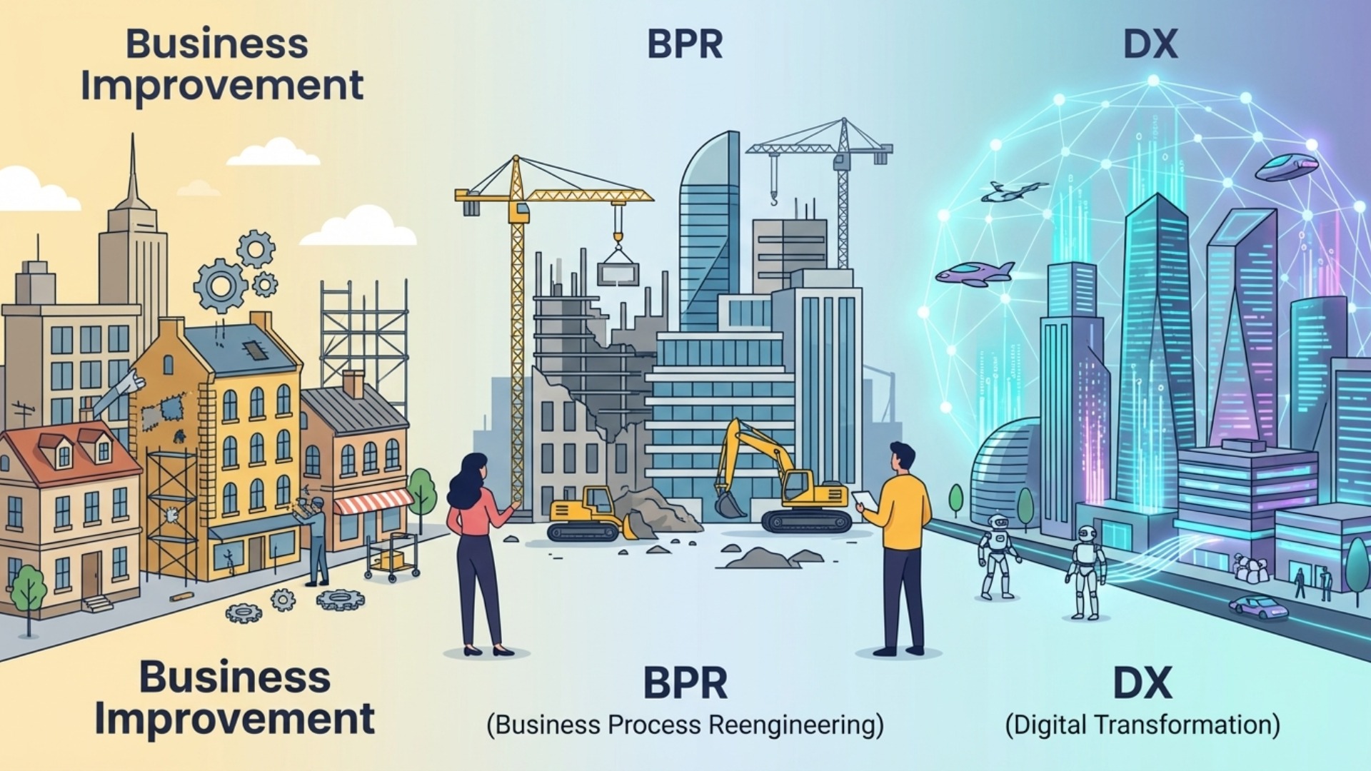 BPRと業務改善・DXとの違いを比較